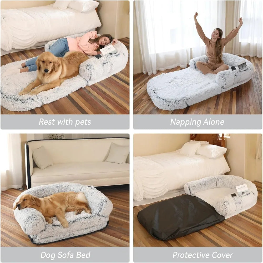 Human Dog Bed, 74"X43"X9" Dog Beds for Large Dogs, Foldable Plush Washable Dog Beds