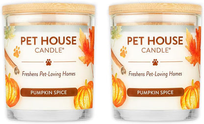 - 100% Natural Soy Wax Candle - Pet Odor Eliminator, up to 60 Hours Burn Time, Non-Toxic, Eco-Friendly Reusable Glass Jar Scented Candles – Pumpkin Spice - Pack of 2