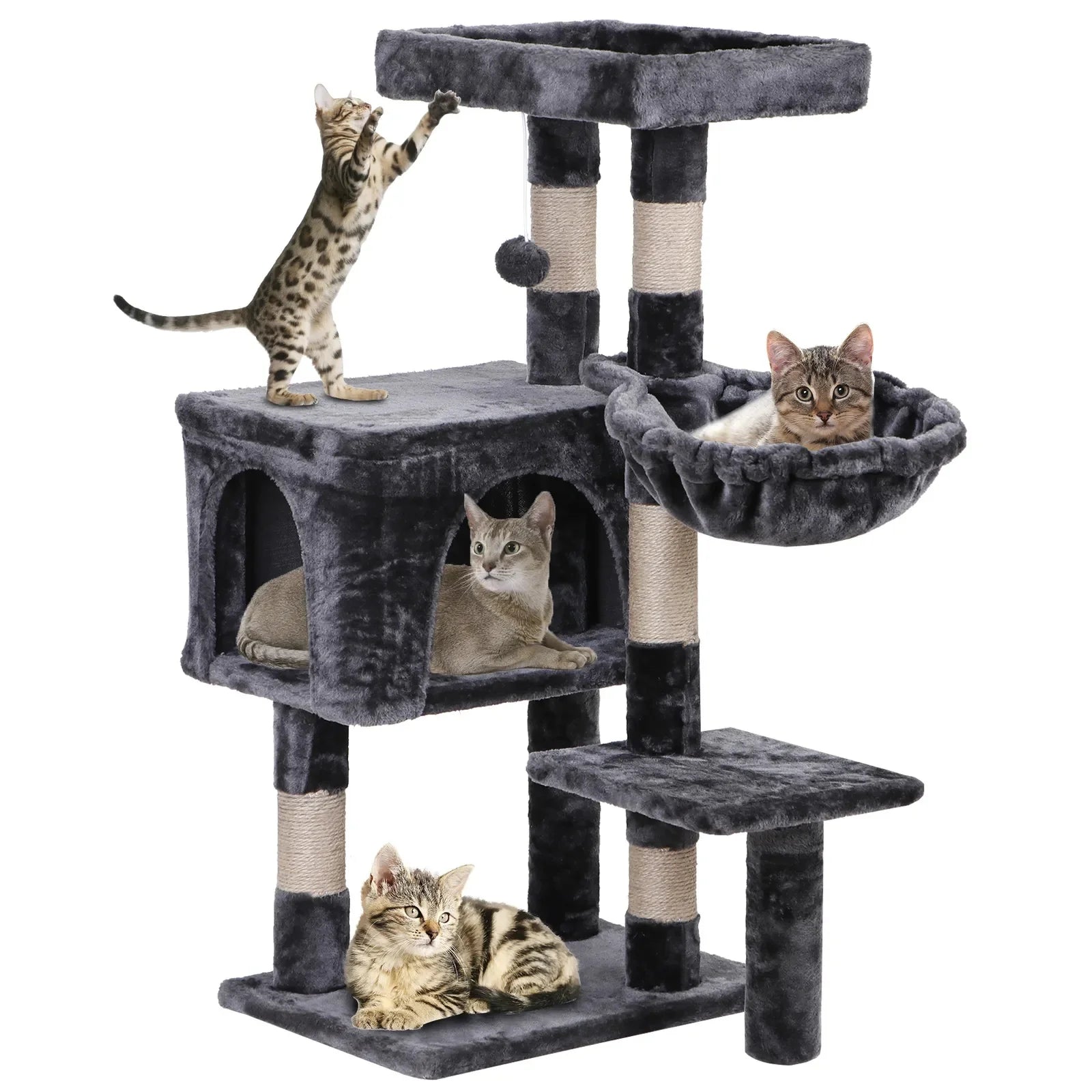 36" Cat Tree Cat Tower Scratching Posts Cat Condo W/Hammock for Indoor Cats Gray