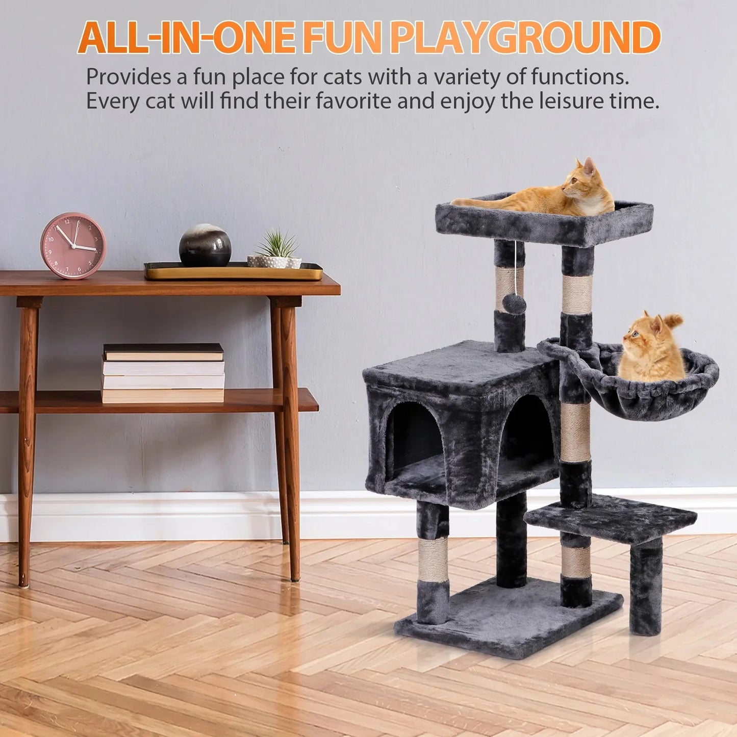 36" Cat Tree Cat Tower Scratching Posts Cat Condo W/Hammock for Indoor Cats Gray