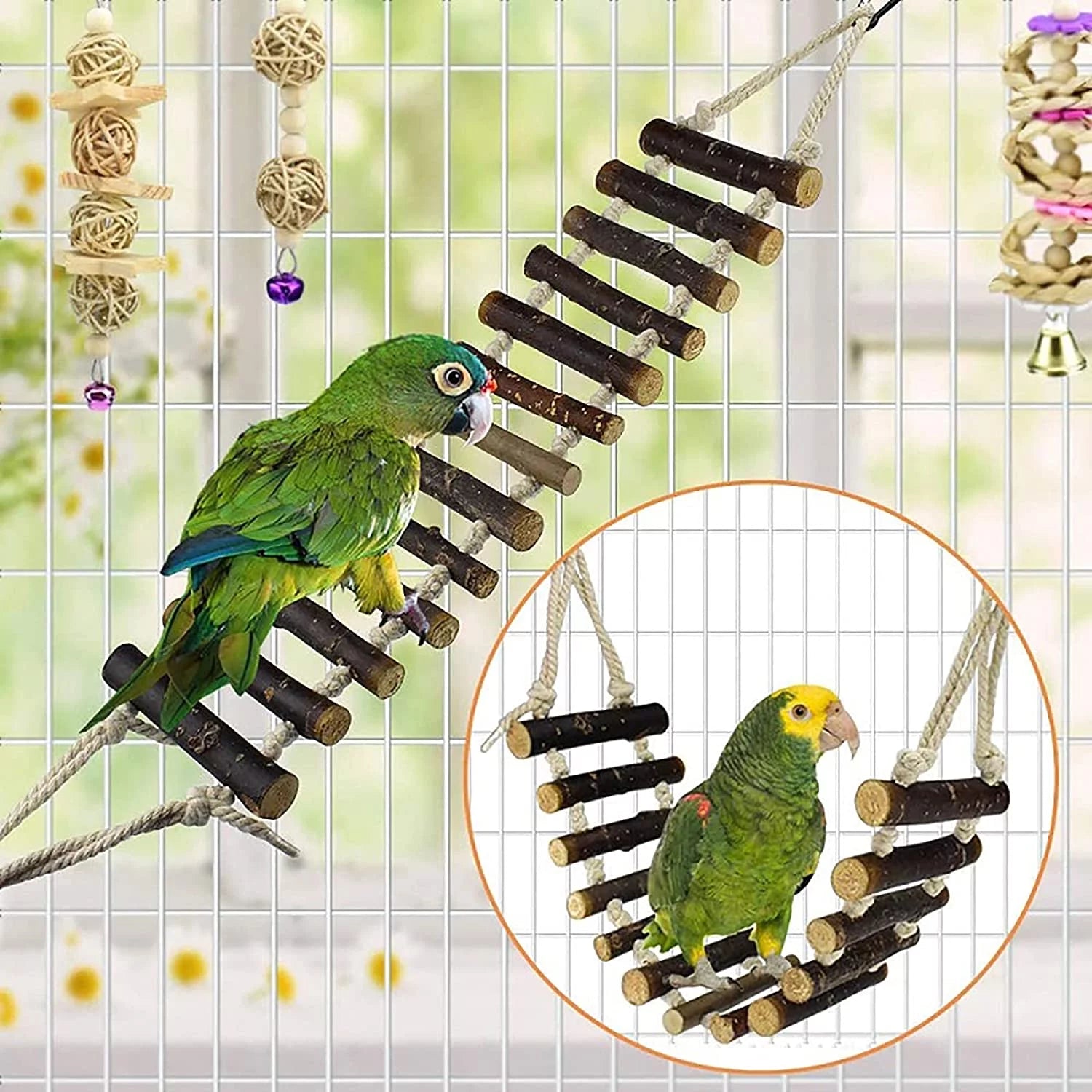 8 Pack Bird Toys for Parakeet Toys for Bird Cage Accessories Parakeets Swing Chewing Toys,  Wooden Bird Toys for Cage Parrots Toys, Bird Training Toys, Parrot Hanging Swing